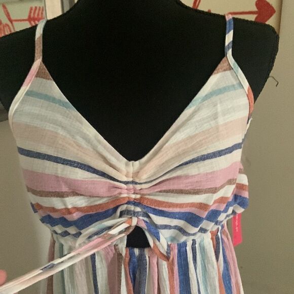 NWT Xhilaration (target )wide leg multi color striped one piece jumper slits - Picture 2 of 9